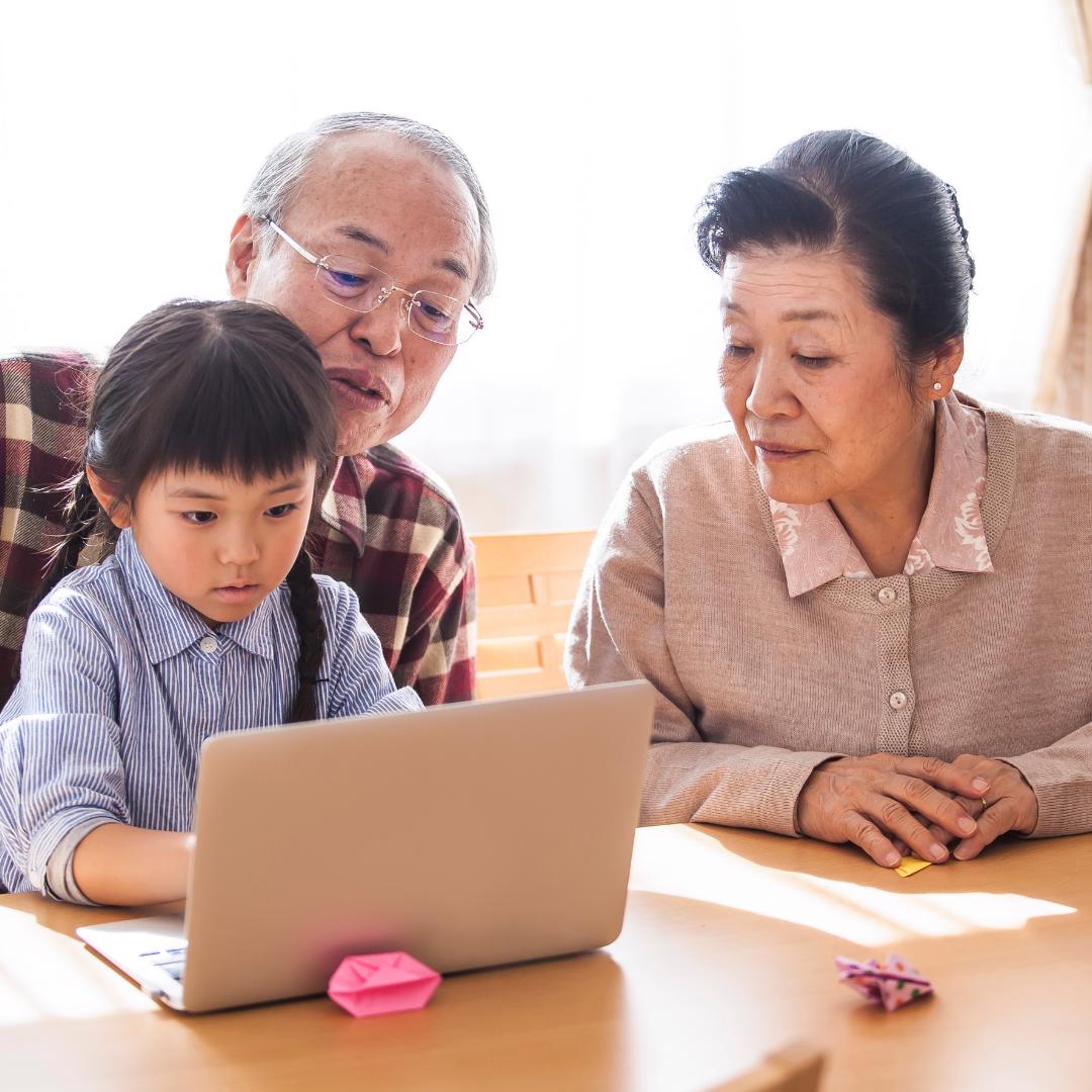 Grandparents and grandchild on computer