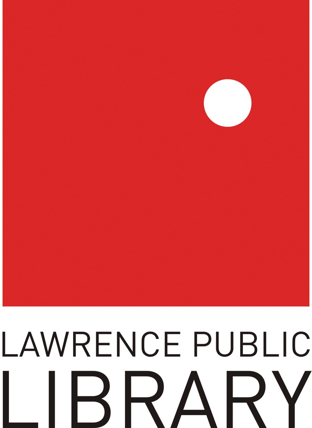 Lawrence Public Library logo red box with white circle